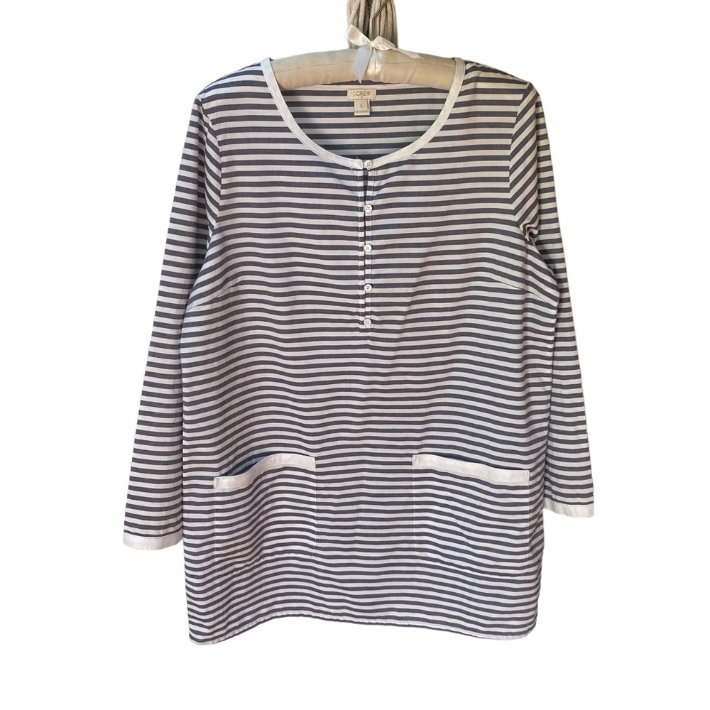 J. Crew Ladies Cotton Striped Tunic Size Large Excellent Condition Navy & White